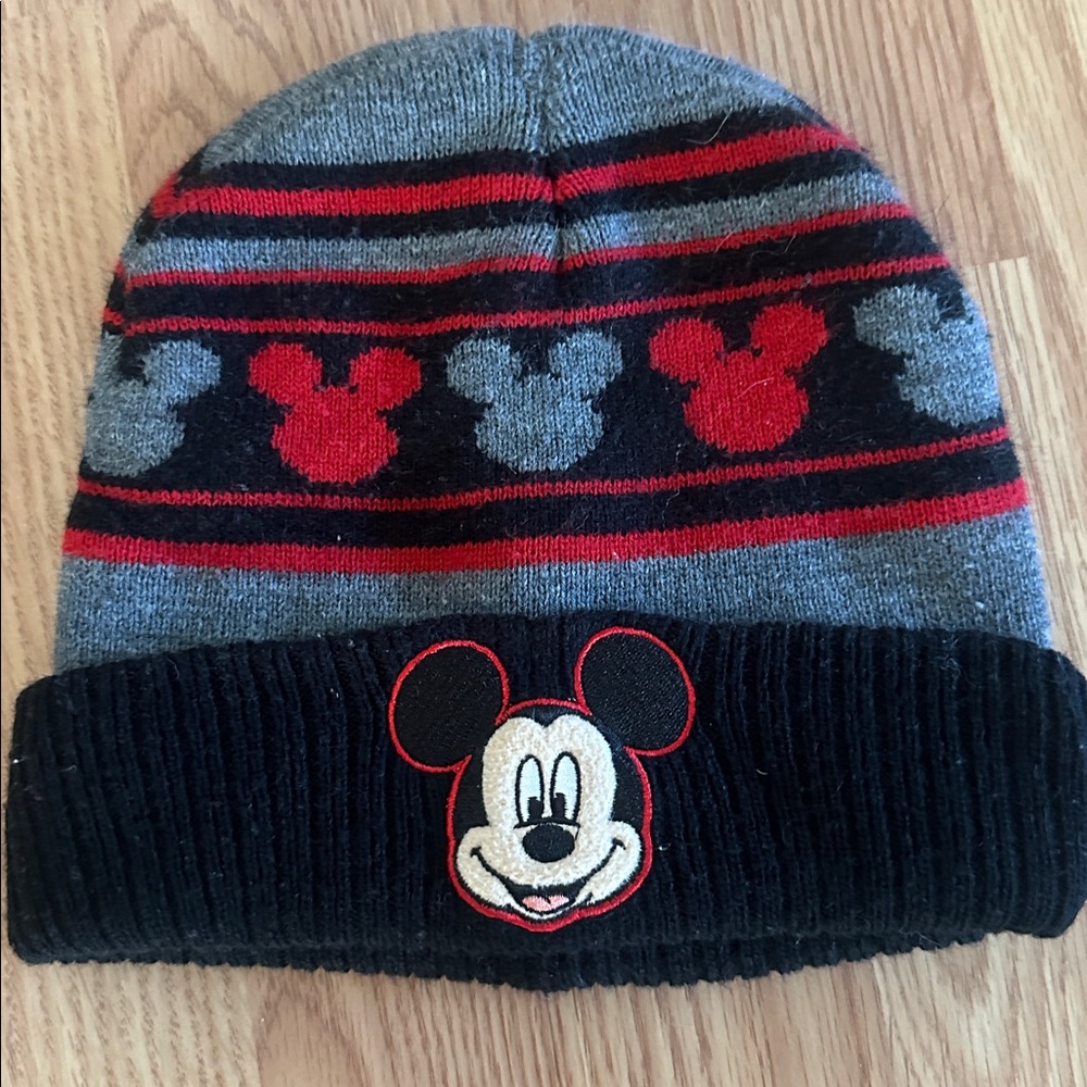 Mickey Mouse Striped Beanie black grey red